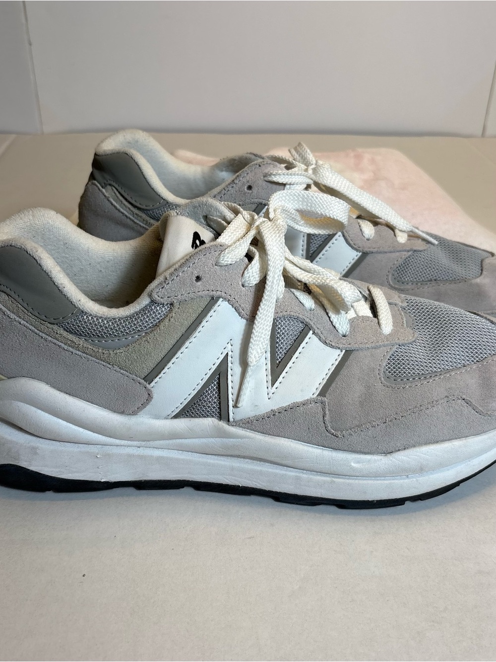 New Balance 57/40 Light Grey & White Suede Mesh Sneakers - Men’s Size 12 - Retro